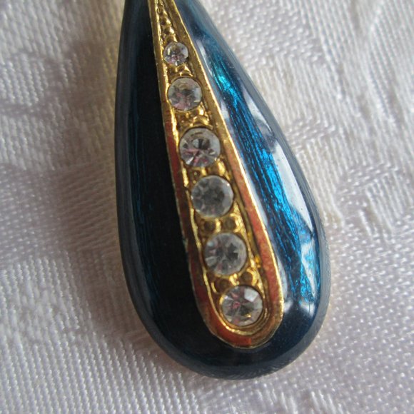 VINTAGE STAR BRIGHT - ROYAL and CRYSTAL TEARDROP EARRINGS - NWOT - Picture 12 of 15